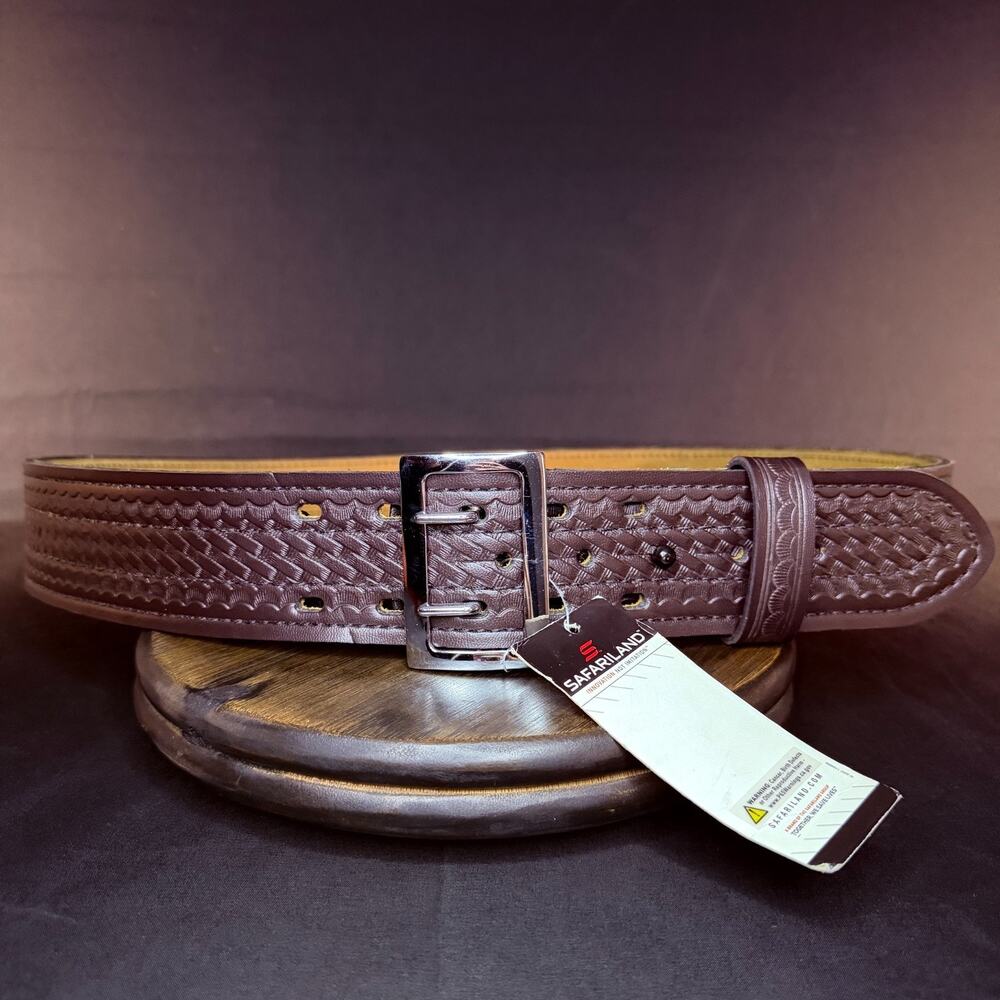 Safariland 87 Quad Stitched Leather Duty Belt Size 46" Basketweave Cordovan